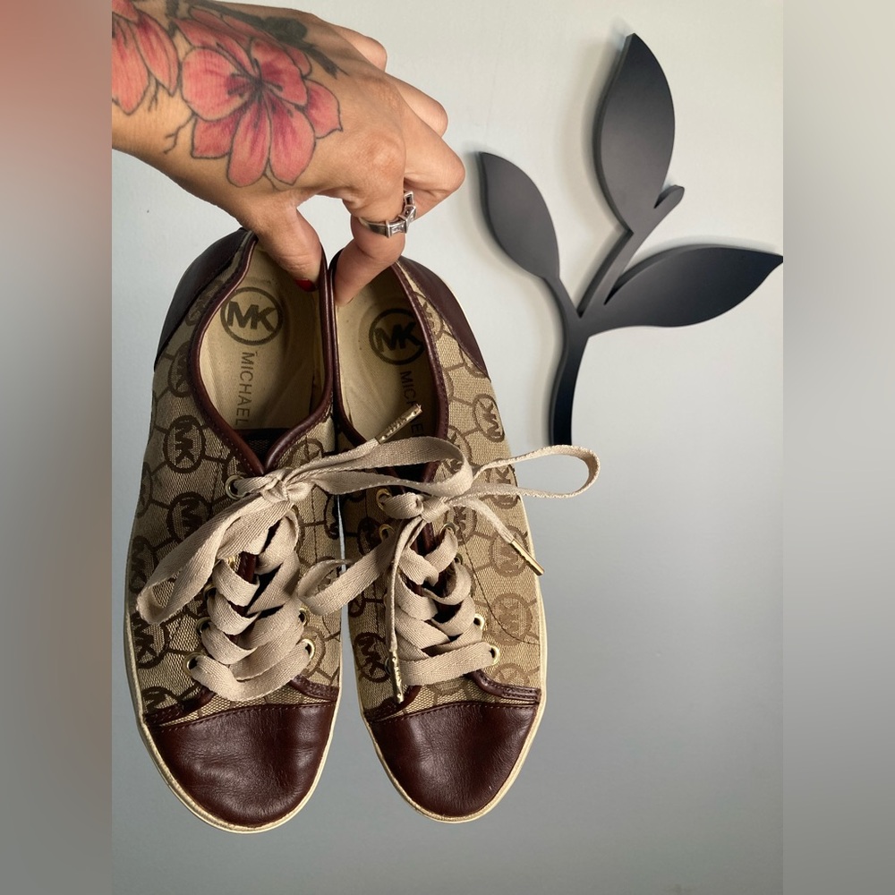 Leather And Cloth Michael Kors Sneakers With Gold Metal Detailing